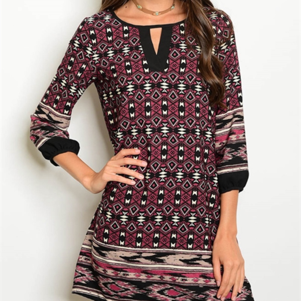 black wine and tan dress